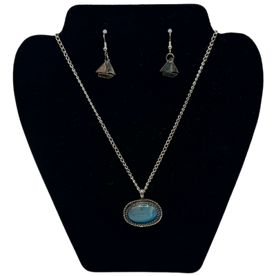 Sailboat Jewelry Set | Sterling Silver Set & Dyed Agate Stone | Custom Made Sail Boat Jewelry Set | Hand Made Jewelry | Chain Length Varies