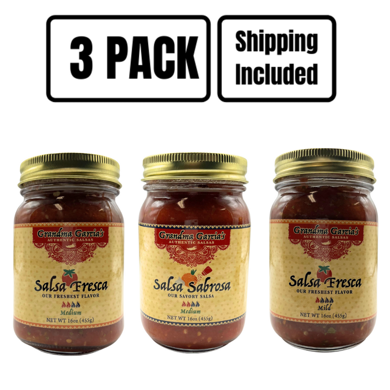 Salsa Sampler Trio | 16 oz. | Gluten Free | Less Heat More Flavor | Made with Fresh Vine-Ripened Tomatoes | Perfect Blend of Peppers, Onions, and A Hint of Cilantro and Lime | Pairs Perfect With Tacos, Salads, Chips, and More | 3 Pack | Shipping Included