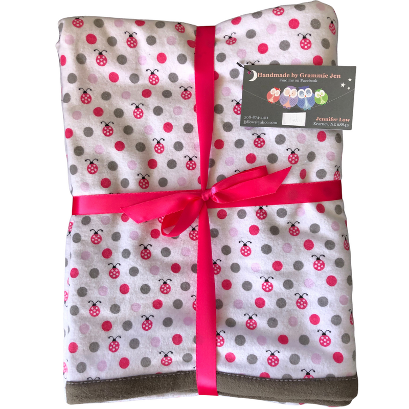Baby Blanket | Lady Bug Pattern | Cotton Flannel Fabric | Hand Sewn Soft Material | Made Bigger for Toddler Years | 41"X50"