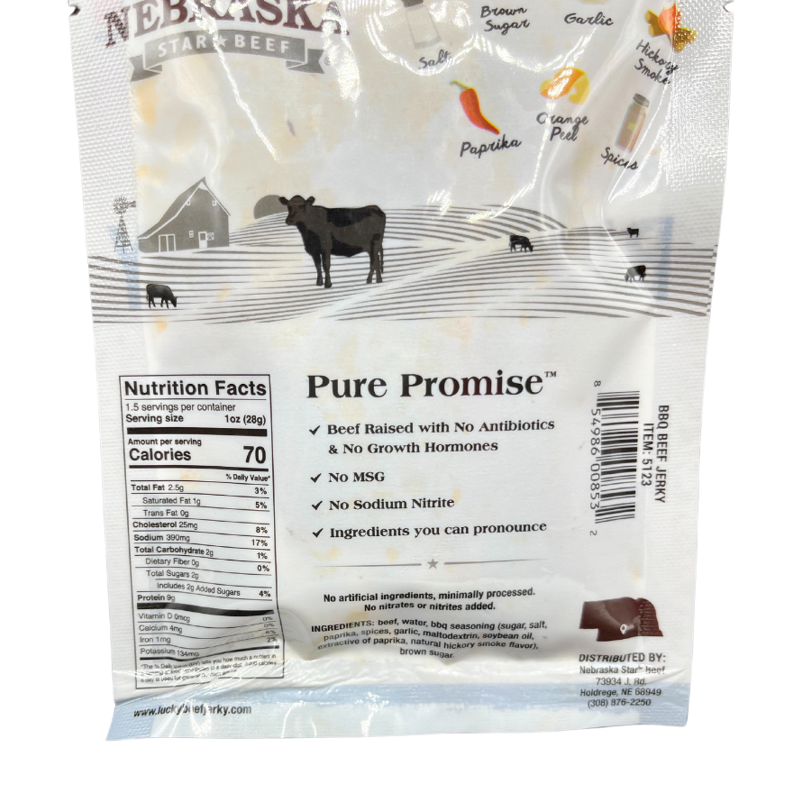 BBQ Beef Jerky | 1.5 oz. Bag | Snack Size | Perfect Balance Of Beef, Smoke, & Seasoning | Lean, All Natural Angus Beef | No Artificial Ingredients  Nebraska Cattle | Sweet, Smoky Deliciousness | 6 Pack | Shipping Included