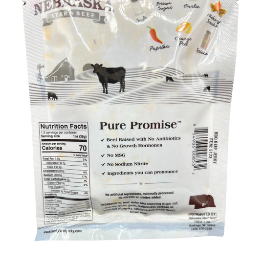 BBQ Beef Jerky | 1.5 oz. Bag | Snack Size | Perfect Balance Of Beef, Smoke, & Seasoning | Lean, All Natural Angus Beef | No Artificial Ingredients  Nebraska Cattle | Sweet, Smoky Deliciousness | 6 Pack | Shipping Included