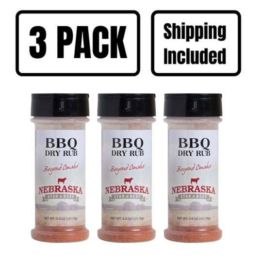 BBQ Dry Rub | 5 oz. Bottle | Robust BBQ Flavor | Well Suited For Smoking & Barbecuing | Carmalized, Tangy Flavor | Enhance Protein & Vegetable Flavor | Nebraska Seasoning | 3 Pack | Shipping Included