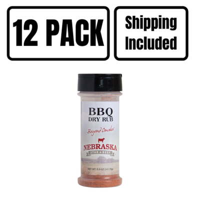 BBQ Dry Rub | 5 oz. Bottle | Big, Bold BBQ Flavor | Used For Smoking & Barbecuing | Carmalized, Tangy Flavor | Sprinkle On Protein & Vegetables | Smoky, Hickory Flavor | Nebraska Seasoning | 12 Pack | Shipping Included