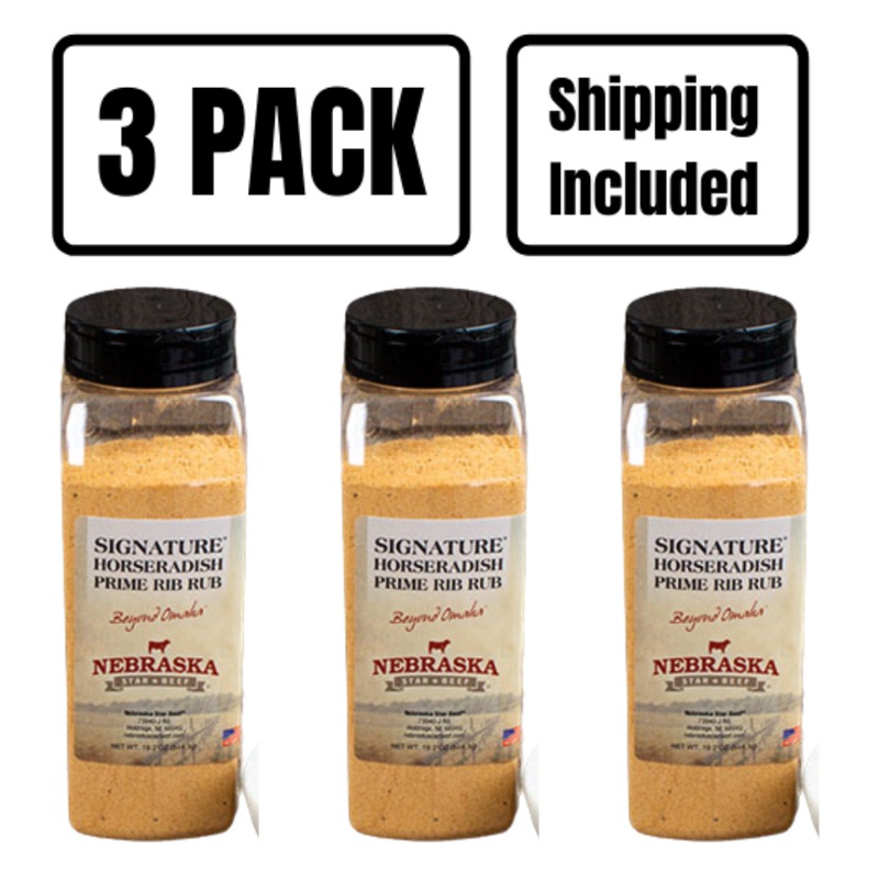 Horseradish Prime Rib Rub | 19.2 oz. | Adds An Accent To The Flavor Of Proteins | Well Suited For Ribeyes & Prime Ribs| Not Overpowering | Mouthwatering Blend Of Spices | Nebraska Seasoning | 3 Pack | Shipping Included