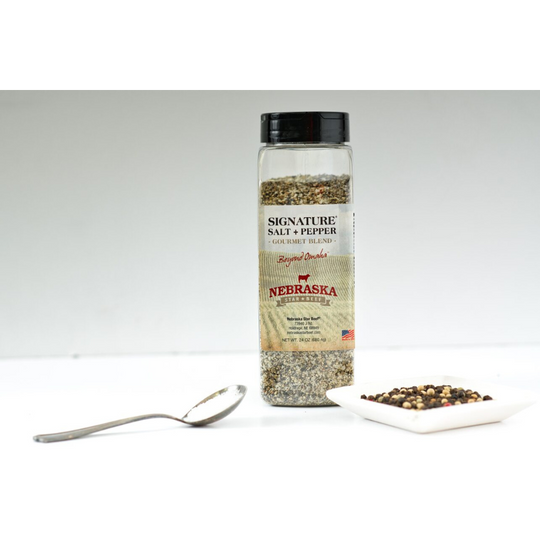 Salt + Pepper Blend | 24 oz. | Gourmet Blend Of Black & White Pepper And Sea Salt Flakes | Mouthwatering Blend Of Herbs & Spices | Comes Together For The Ultimate Steak Experience | 3 Varieties of Peppercorns | Steak Seasoning | Nebraska Seasoning