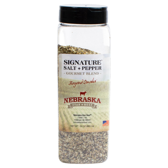 Salt + Pepper Blend | 24 oz. | Gourmet Blend Of Black & White Pepper And Sea Salt Flakes | Mouthwatering Blend Of Herbs & Spices | Comes Together For The Ultimate Steak Experience | 3 Varieties of Peppercorns | Steak Seasoning | Nebraska Seasoning