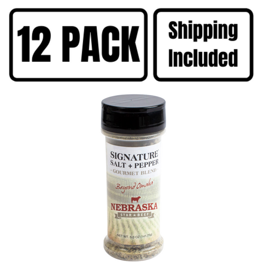 Salt + Pepper Blend | 5 oz. | Black & White Peppercorns With Premium Sea Salt Flakes | All Purpose Seasoning | Elevates Flavor Of Meat & Vegetables | A Classic, Elevated | Nebraska Seasoning | 12 Pack | Shipping Included