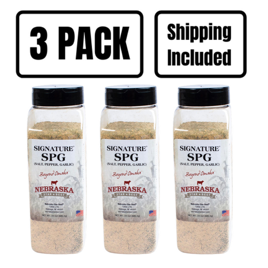 Salt, Pepper, Garlic Seasoning | 24 oz. | Perfect Blend Of Savory Garlic With Zing From Black & White Pepper | Symphony Of 3 Timeless Spices | Add On Meat, Vegetables, And Everything Else | Nebraska Seasoning | 3 Pack | Shipping Included