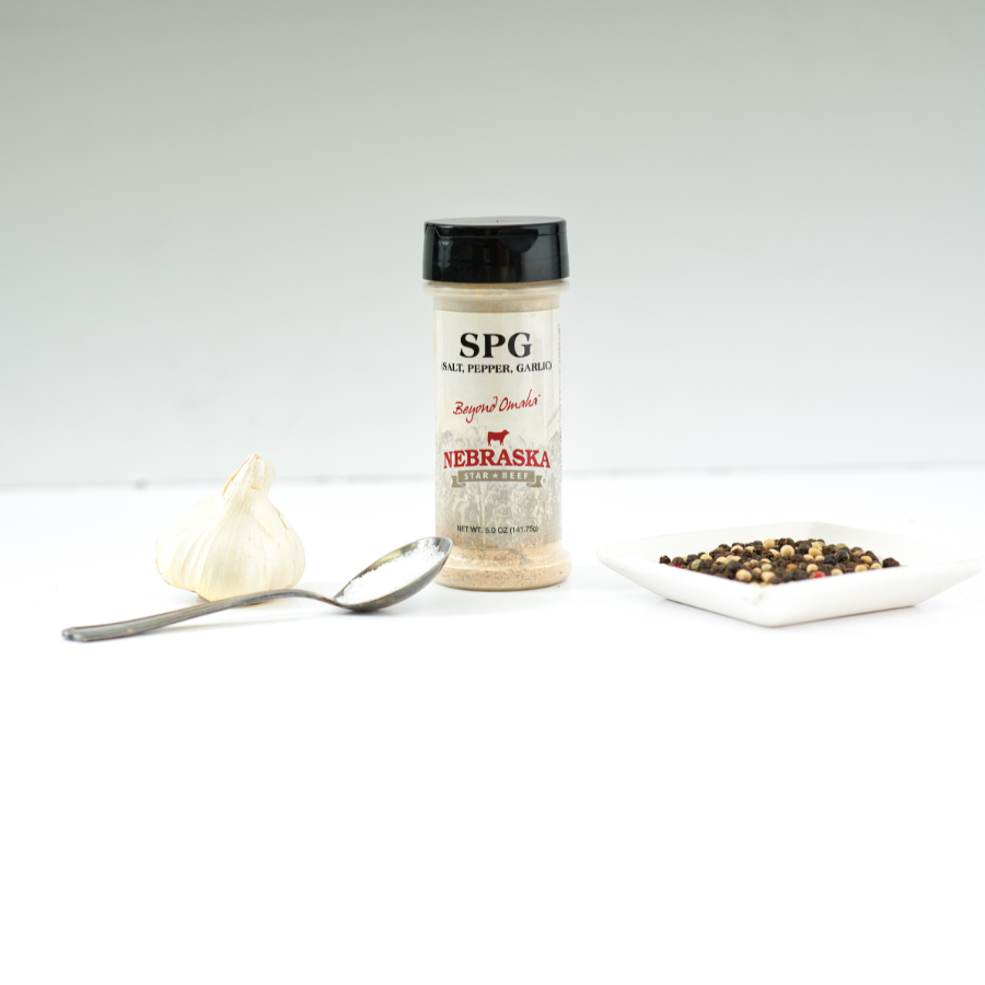 Salt, Pepper, Garlic Seasoning | 5 oz. Bottle | Adds A Savory Accent To Any Dish | Savory Garlic Blended With Black & White Pepper | Delicious On Any Meat Or Vegetable | Nebraska Seasoning | Carefully Crafted