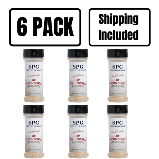 Salt, Pepper, Garlic Seasoning | 5 oz. Bottle | Savory Garlic Blended With Black & White Pepper | Suitable On Any Meat Or Vegetable | Nebraska Seasoning | Carefully Crafted | 6 Pack | Shipping Included