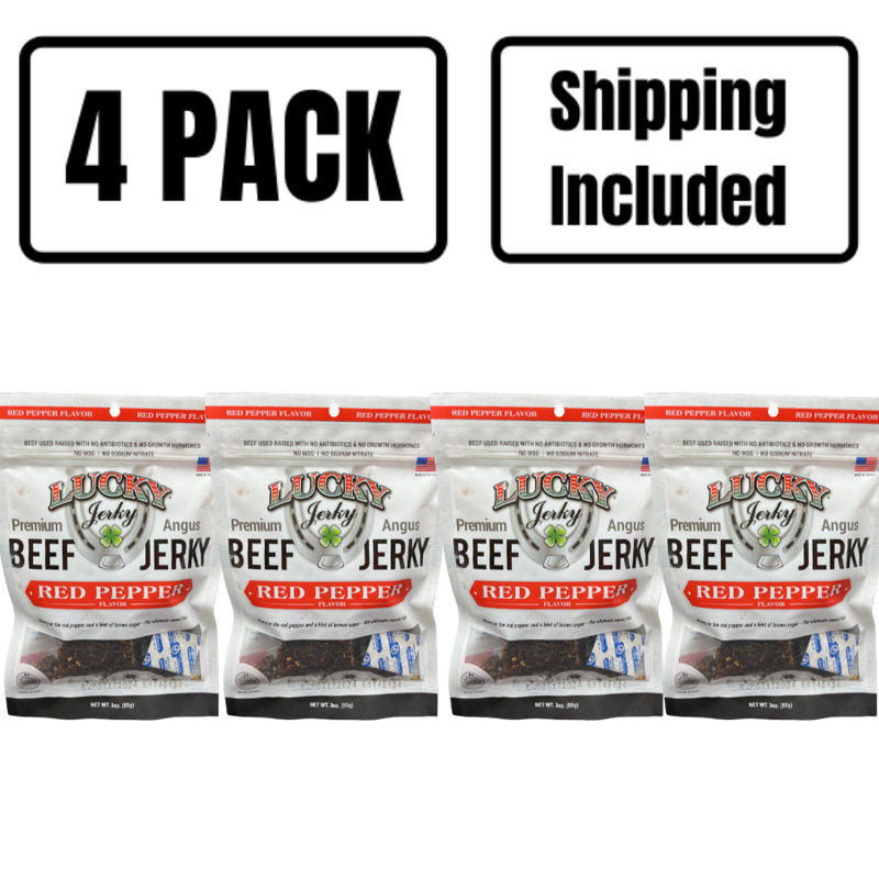 Red Pepper Beef Jerky | 3 oz. Bag | Mouthwatering Medley Of Beef, Pepper, & Brown Sugar | Cooked To Tender Perfection | All Natural | Hand Selected Cattle | Naturally High In Protein | 4 Pack | Shipping Included