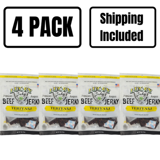 Teriyaki Beef Jerky | 3 oz. Bag | Teriyaki, Sugar, & Spice Blend | Premium Angus Beef | Hint Of Smoke Flavor | All Natural  | Natural Source Of Protein | Nebraska Jerky | 4 Pack | Shipping Included