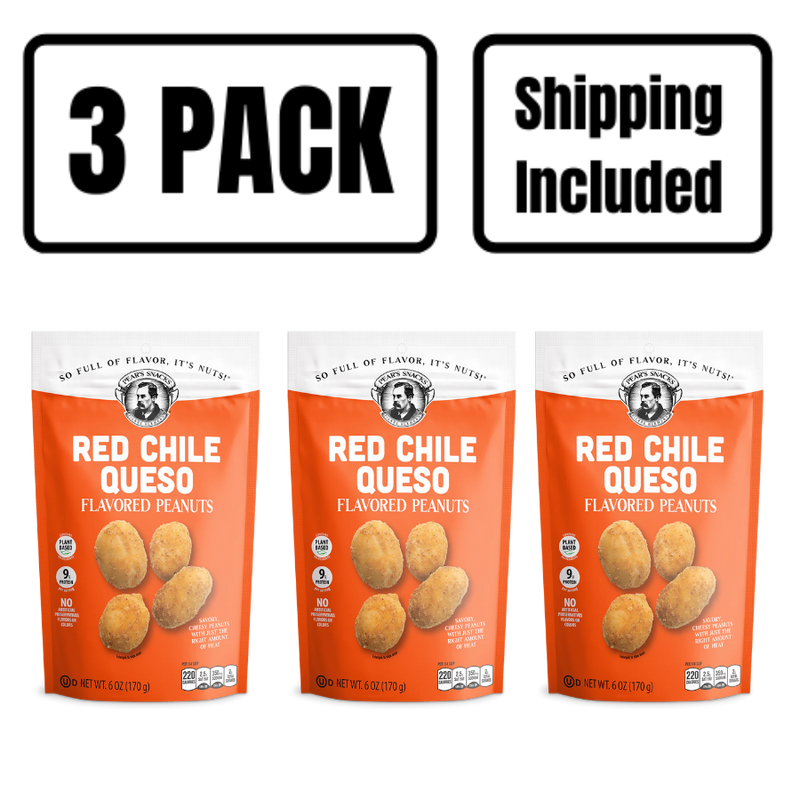 Red Chile Queso Flavored Peanuts | Spicy & Cheesy Snack Mix | Perfectly Cooked, Crunchy Peanuts | Plant-Based | Perfect On-The-Go Snack | Naturally Flavored | 3 Pack | Shipping Included