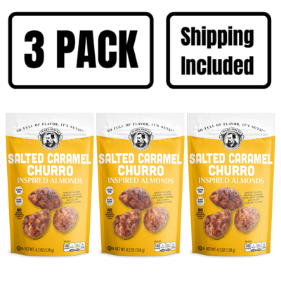 Salted Caramel Churro Inspired Almonds | Delicious Medley Of Salted Caramel & Churro Flavors | Irresistible | Award-Winning | Perfect Sweet, Salty Snack | High Protein | 3 Pack | Shipping Included