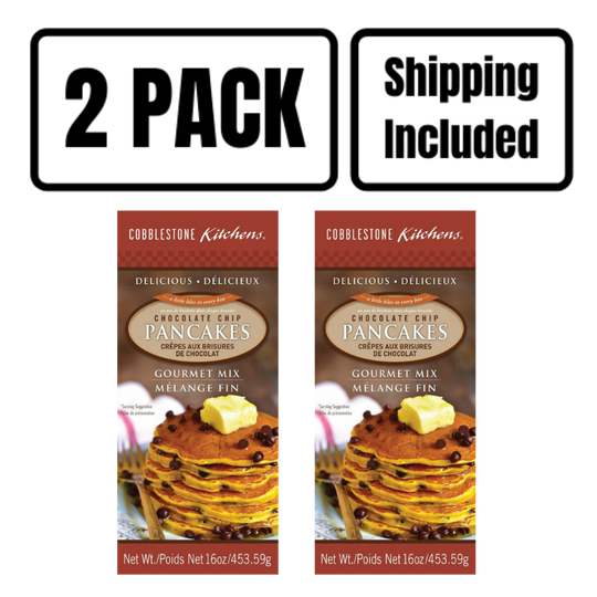 Chocolate Chip Pancake Mix | 16 oz. | 2 Pack | Shipping Included | Light & Fluffy Hot Cakes | Cobblestone Kitchen