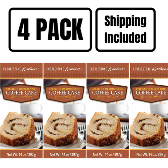 Chocolate Cinnamon Swirl Coffee Cake Mix | 14 oz. | 4 Pack | Shipping Included | Comforting Flavor | Cobblestone Kitchen