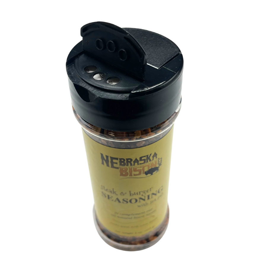 Steak and Burger Seasoning | Made with Sea Salt | Specially Formulated | Great for Bison Meat | Delicious and Savory Flavor | 4 oz. Bottle | Lightly Season For A Savory, Delicious Flavor | Pairs Great On Any Meat | Nebraska Seasoning