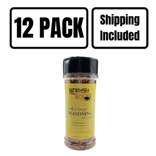 Steak and Burger Seasoning | Made with Sea Salt | Specially Formulated | Great for Bison Meat | Delicious and Savory Flavor | 4 oz. Bottle | Pack of 12 | Shipping Included | Adds A Burst Of Flavor To All Dishes