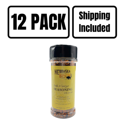 Steak and Burger Seasoning | Made with Sea Salt | Specially Formulated | Great for Bison Meat | Delicious and Savory Flavor | 4 oz. Bottle | Pack of 12 | Shipping Included | Adds A Burst Of Flavor To All Dishes