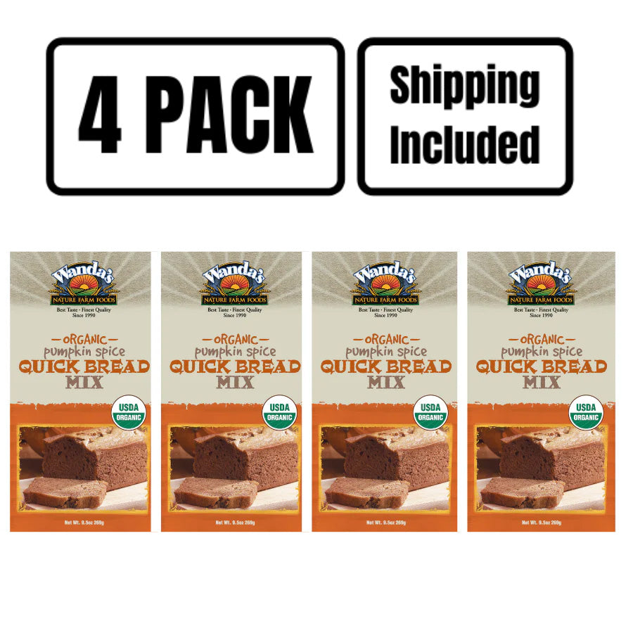 Pumpkin Bread Mix | 9.5 oz. | Organic Baking Mix | Makes The Best Pumpkin Muffins Or Bread | 4 Pack | Shipping Included | Fun & Easy To Bake | Moist & Soft | Rich Blend Of Seasonal Spices & Fresh Pumpkin | 1402