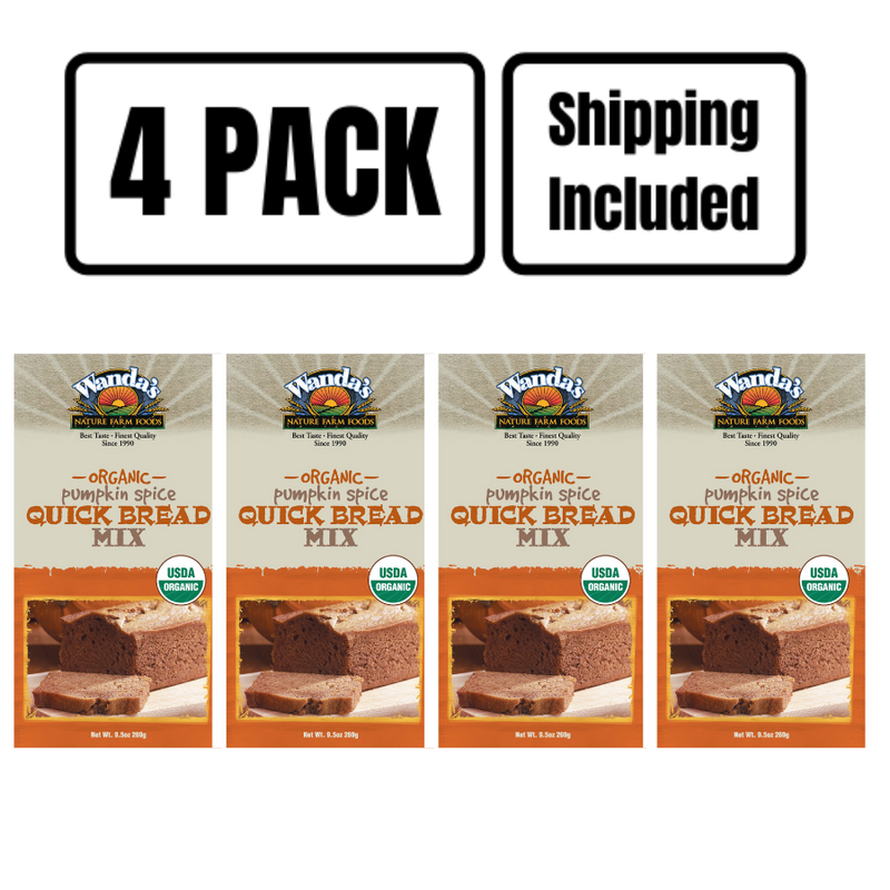 Pumpkin Bread Mix | 9.5 oz. | Organic Baking Mix | Makes The Best Pumpkin Muffins Or Bread | 4 Pack | Shipping Included | Fun & Easy To Bake | Moist & Soft | Rich Blend Of Seasonal Spices & Fresh Pumpkin