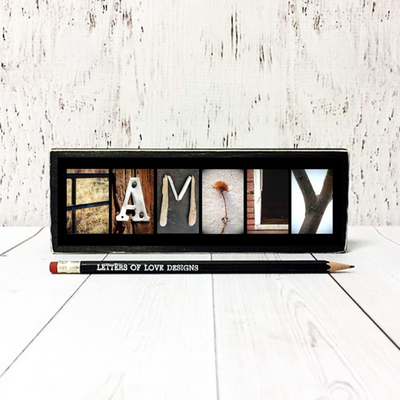 Family Word Block | Multiple Sizes | Alphabet Photo Letter Art | Stackable and Easy to Display | Made by a Professional Photographer | Easy Home Decor | Pictures May Vary | Customizeable Word Block