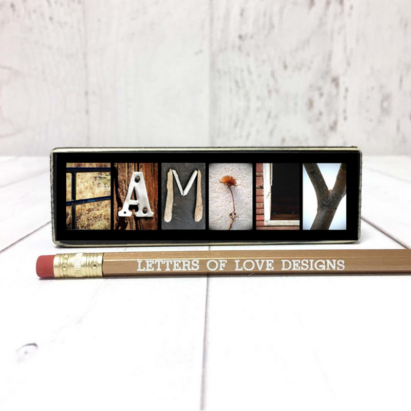 Family Word Block | Multiple Sizes | Alphabet Photo Letter Art | Stackable and Easy to Display | Made by a Professional Photographer | Easy Home Decor | Pictures May Vary | Customizeable Word Block