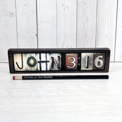 John 3:16 Word Block | Multiple Sizes | Alphabet Photo Letter Art | Stackable and Easy to Display | Made by a Professional Photographer | Easy Home Decor | Pictures May Vary | Customizeable Word Block