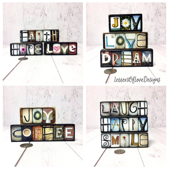 Love Word Block | Medium Size | Alphabet Photo Letter Art | Stackable and Easy to Display | Made by a Professional Photographer | Easy Home Decor | Pictures May Vary | Customizeable Word Block