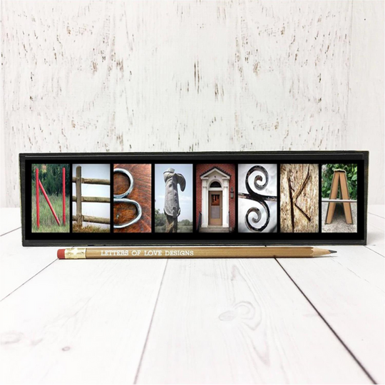 Nebraska Word Block | Multiple Sizes | Alphabet Photo Letter Art | Stackable and Easy to Display | Made by a Professional Photographer | Easy Home Decor | Pictures May Vary | Customizeable Sign