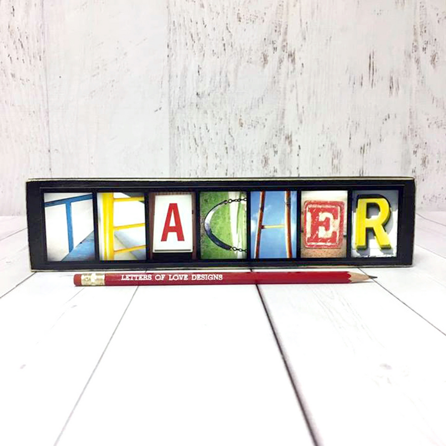 Teacher Word Block | Alphabet Photo Letter Art | Stackable and Easy to Display | Made in Raymond, NE | Letters of Love Designs