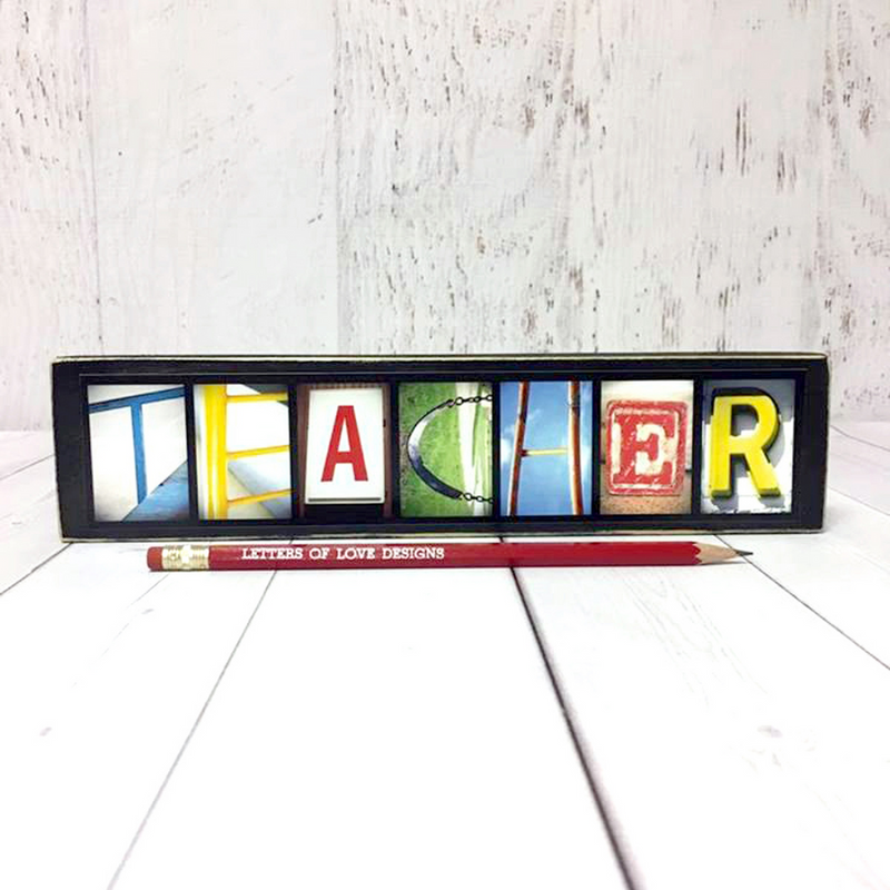 Teacher Word Block | Medium Size | Alphabet Photo Letter Art | Stackable and Easy to Display | Made by a Professional Photographer | Easy Home Decor | Pictures May Vary | Customizeable Word Block