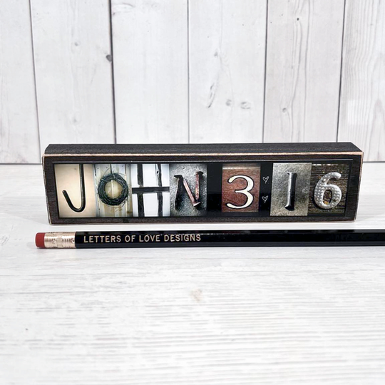 John 3:16 Word Block | Multiple Sizes | Alphabet Photo Letter Art | Stackable and Easy to Display | Made by a Professional Photographer | Easy Home Decor | Pictures May Vary | Customizeable Word Block