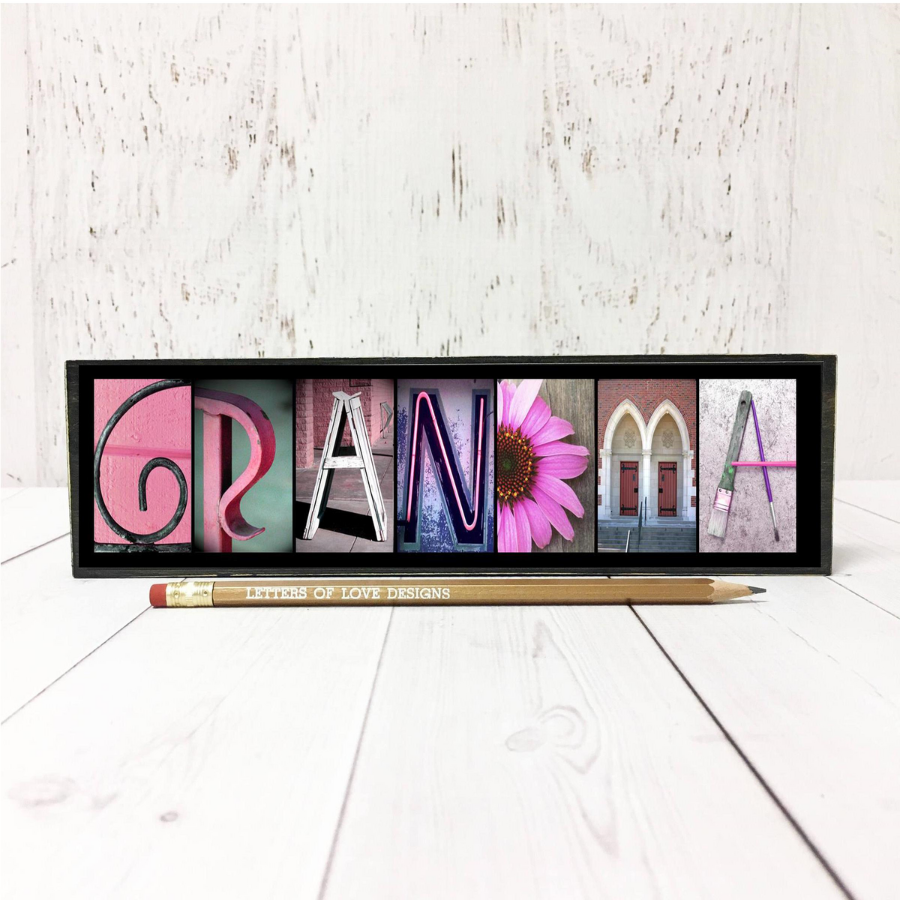 Grandma Word Block | 6.5 x 1.5 | Alphabet Photo Letter Art | Made in Raymond, NE | Letters of Love Designs