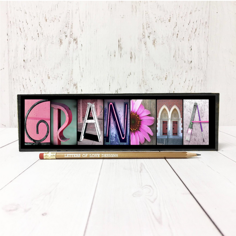Grandma Word Block | Multiple Sizes | Alphabet Photo Letter Art | Stackable and Easy to Display | Made by a Professional Photographer | Easy Home Decor | Pictures May Vary | Customizeable Word Block