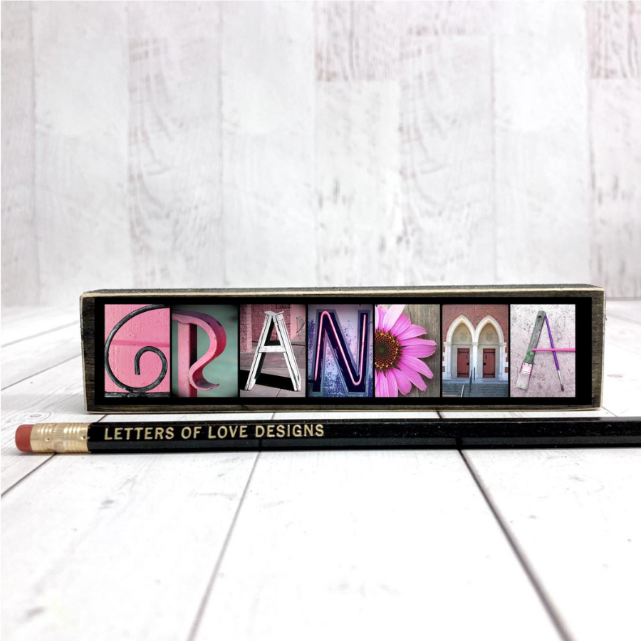 Grandma Word Block | Multiple Sizes | Alphabet Photo Letter Art | Stackable and Easy to Display | Made by a Professional Photographer | Easy Home Decor | Pictures May Vary | Customizeable Word Block