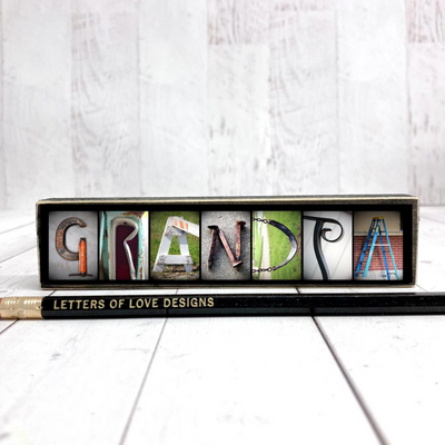 Grandpa Word Block | Multiple Sizes | Alphabet Photo Letter Art | Stackable and Easy to Display | Made by a Professional Photographer | Easy Home Decor | Pictures May Vary | Customizeable Word Block