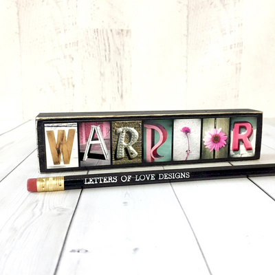Warrior Word Block | Multiple Sizes | Alphabet Photo Letter Art | Stackable and Easy to Display | Made by a Professional Photographer | Easy Home Decor | Pictures May Vary | Customizeable Word Block