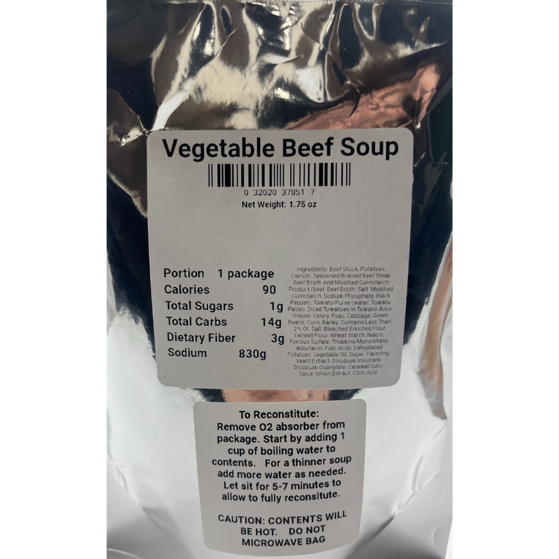 Freeze Dried Soup | Vegetable Beef Soup | 1.75 oz. | Hearty Meal | Just Add Water | Ready In 5 Minutes | Fresh Ingredients | Perfect For College Meals