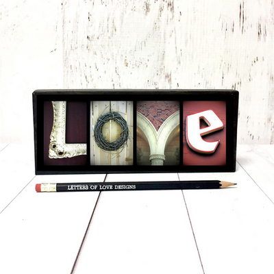 Love Word Block | Medium Size | Alphabet Photo Letter Art | Stackable and Easy to Display | Made by a Professional Photographer | Easy Home Decor | Pictures May Vary | Customizeable Word Block