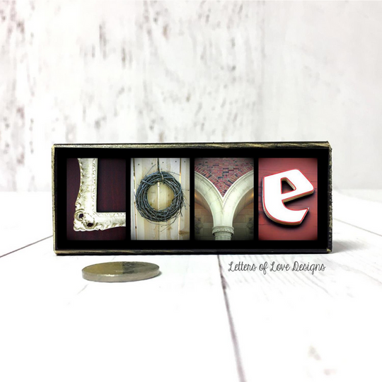 Love Word Block | Medium Size | Alphabet Photo Letter Art | Stackable and Easy to Display | Made by a Professional Photographer | Easy Home Decor | Pictures May Vary | Customizeable Word Block