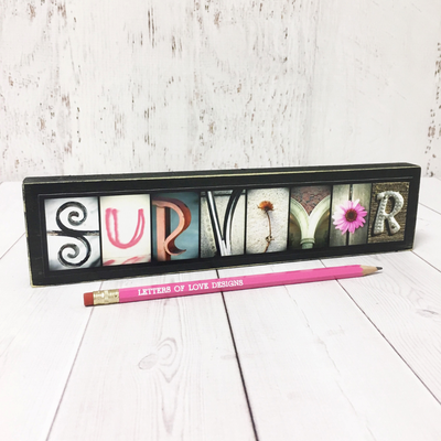 Survivor Word Block | Multiple Sizes | Alphabet Photo Letter Art | Stackable and Easy to Display | Made by a Professional Photographer | Easy Home Decor | Pictures May Vary | Customizeable Word Block