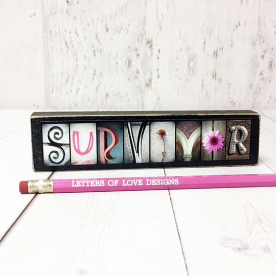 Survivor Word Block | Multiple Sizes | Alphabet Photo Letter Art | Stackable and Easy to Display | Made by a Professional Photographer | Easy Home Decor | Pictures May Vary | Customizeable Word Block