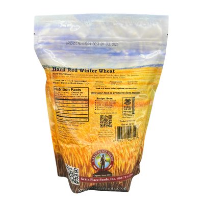 The Back Of The 2 Pound Bag Of Organic Hard Red Winter Wheat On A Clear Background