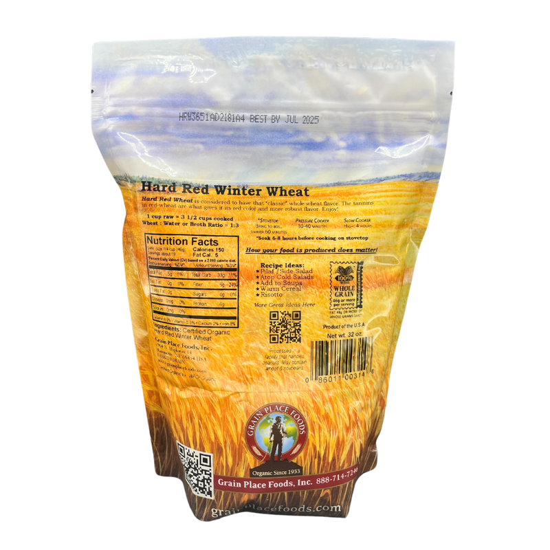 The Back Of The 2 Pound Bag Of Organic Hard Red Winter Wheat On A Clear Background
