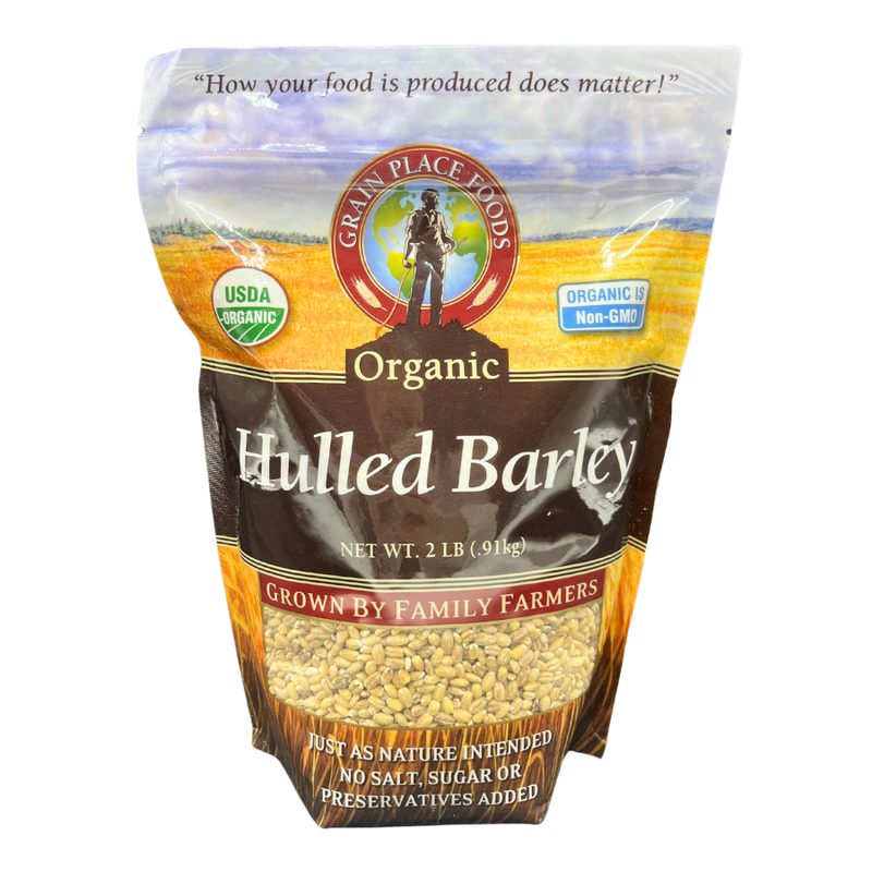 One 2 Pound Bag Of Organic Hulled Barley On A Clear Background