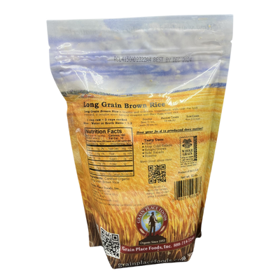 The Back Of A 2 Pound Bag Of Organic Long Grain Brown Rice On A Clear Background