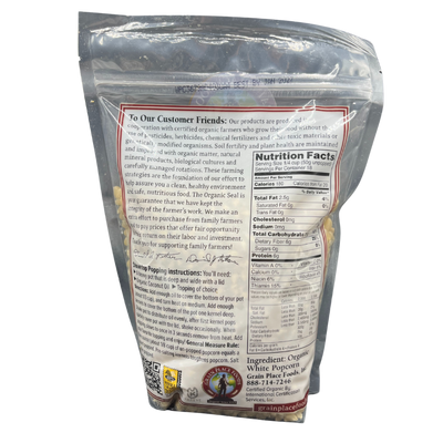 White Popcorn Kernels | 2 lb. Bag | High Fiber And Low Fat Snack | Organic | Non-GMO | Whole Grain | Kosher