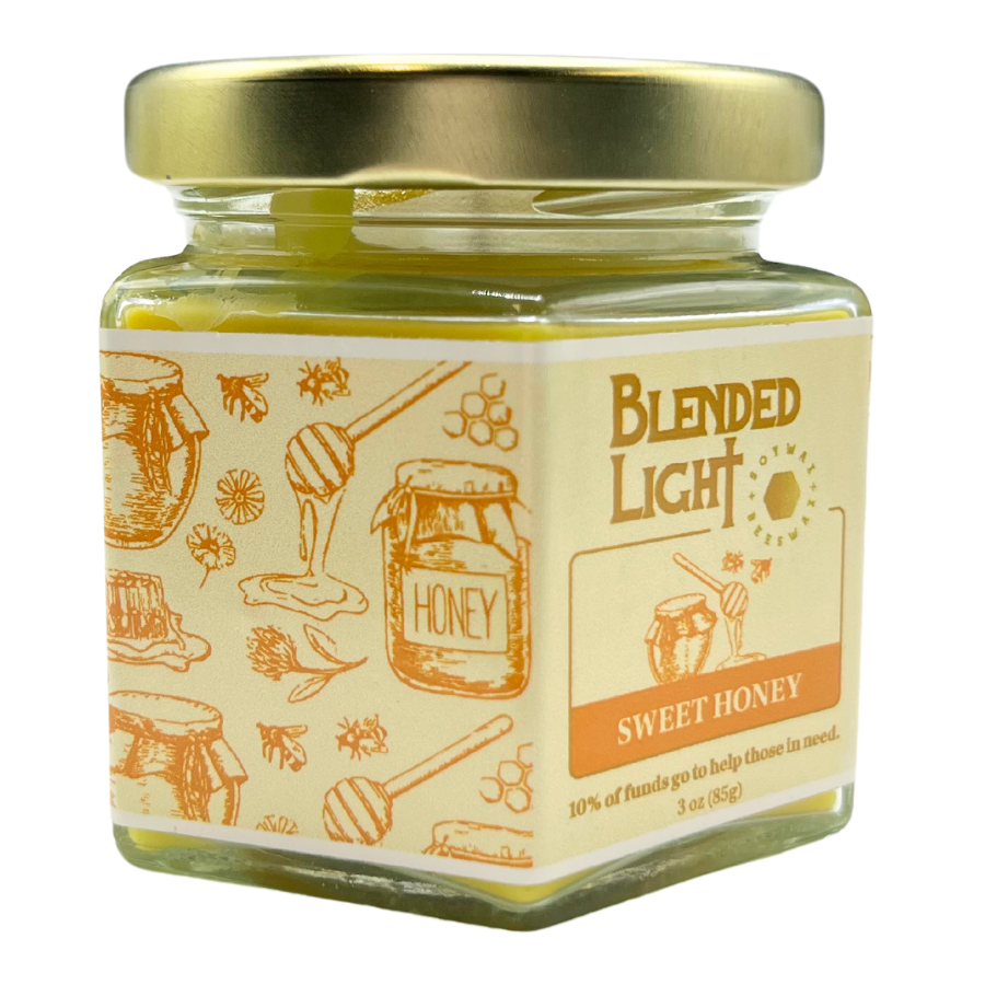 Sweet Honey Scented Candle | Choose Your Size | Soy & Beeswax | Delightful Aroma | Made in Kearney, NE | Blended Light