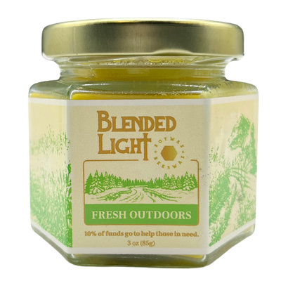 Fresh Outdoor Scented Candle | 3 oz. & 7 oz. Size Options | Fresh Outdoor Aroma | Bring the Outside in Every Day | Candle With a Purpose | Partial Funds Help Those in Need | Long-Lasting Wick Life | Nebraska Candle | Soy & Beeswax